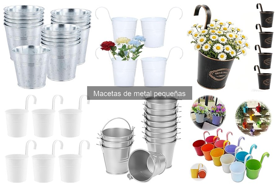 Comparativa de macetas de metal pequeñas y plástico