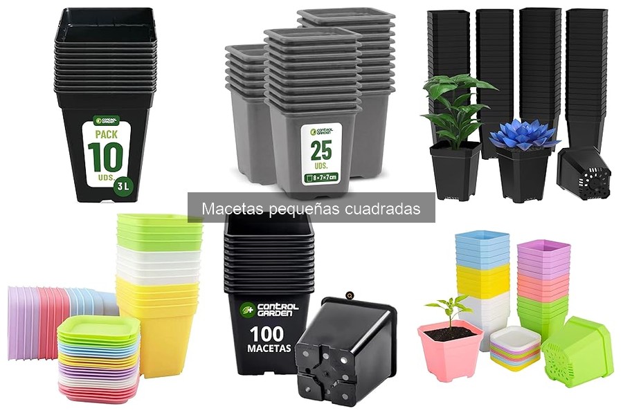 ** Comparativa de materiales en macetas pequeñas cuadradas