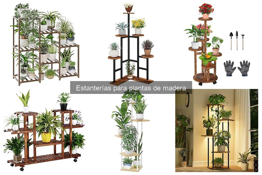 Estanterías para plantas de madera con almacenamiento adicional