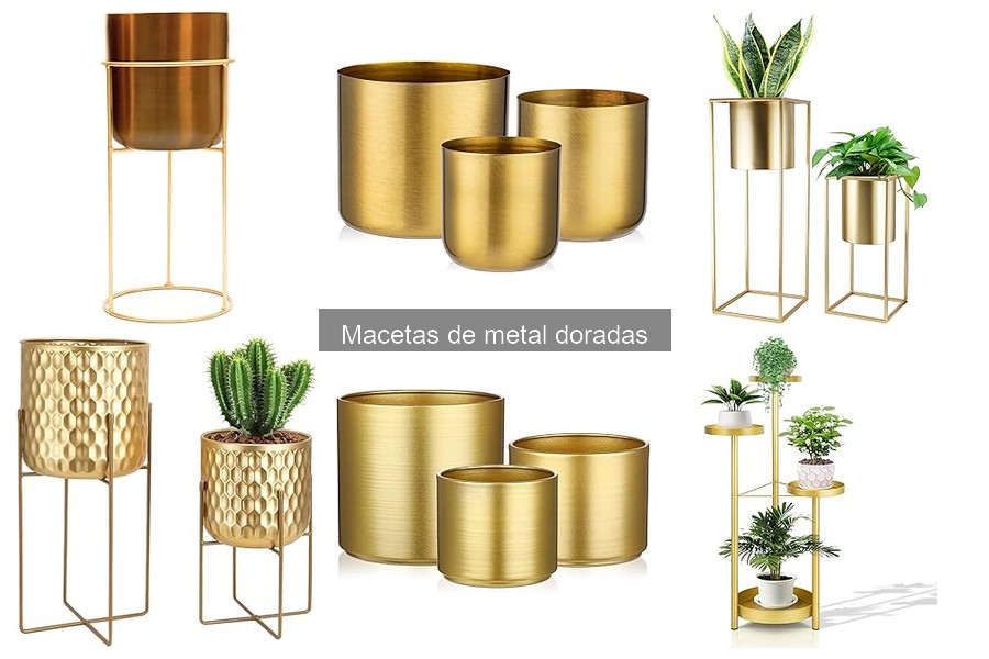 Macetas de metal doradas: características y usos